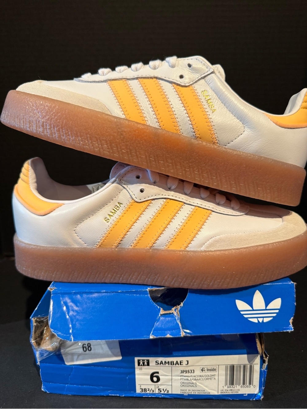 adidas Samba Sneakers - White & Yellow with Gum Sole